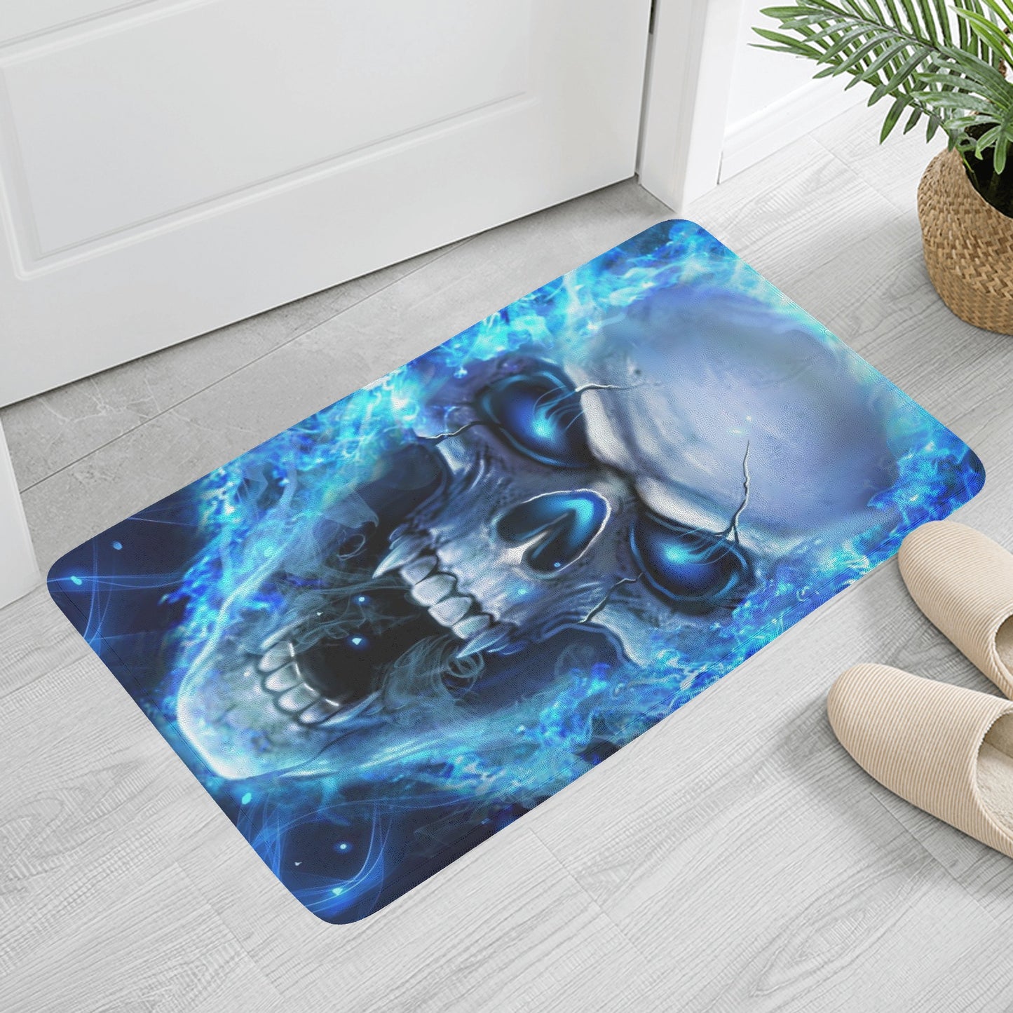 Gothic fire flaming skull Plush Doormat