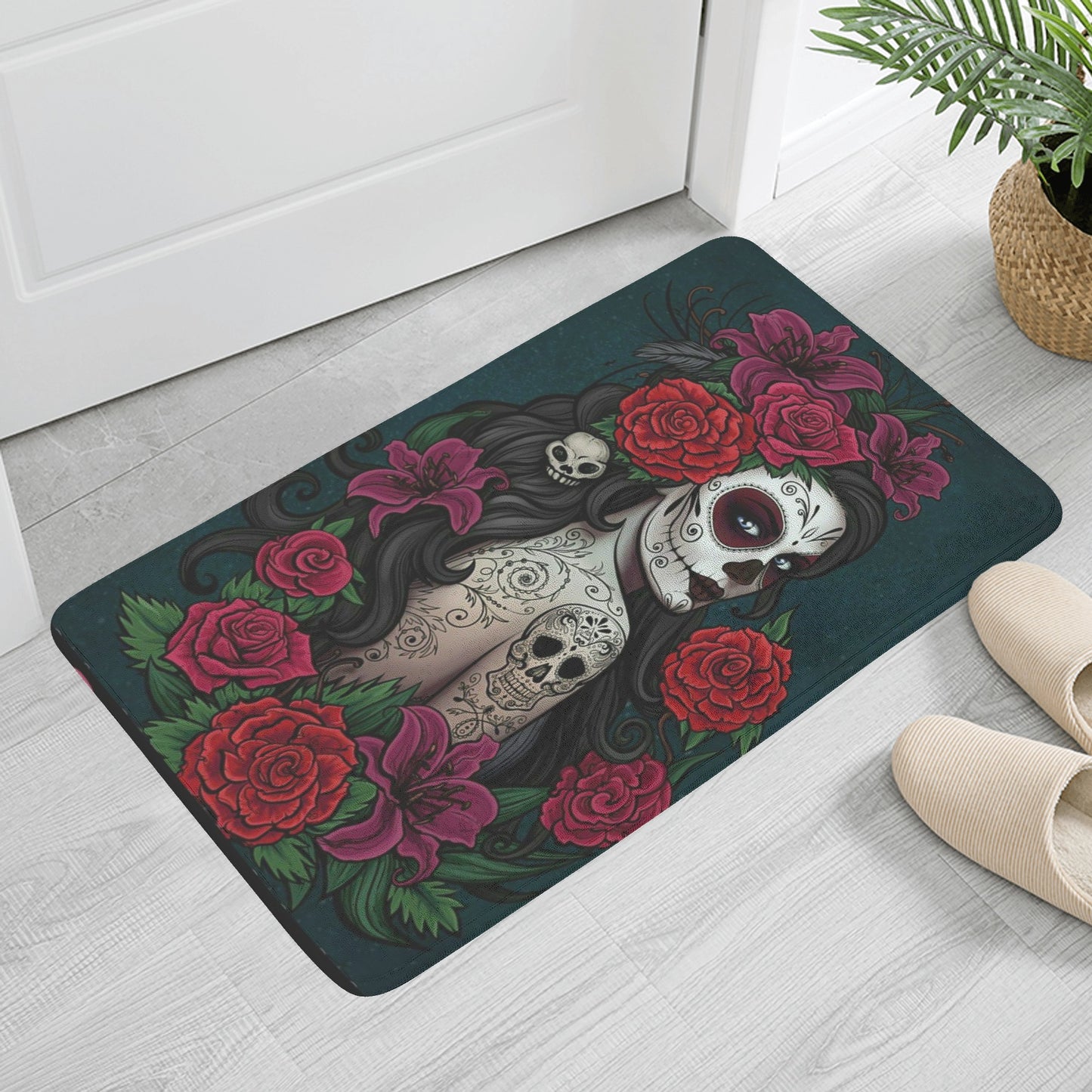 Sugar skull girl Plush Doormat