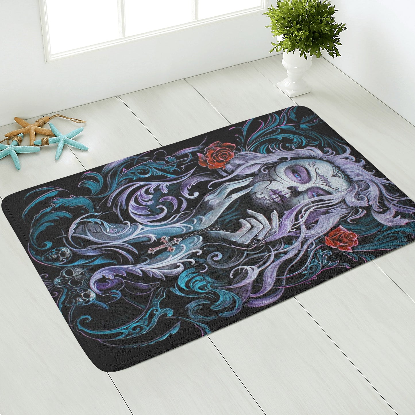 Beautiful sugar skull girl Plush Doormat