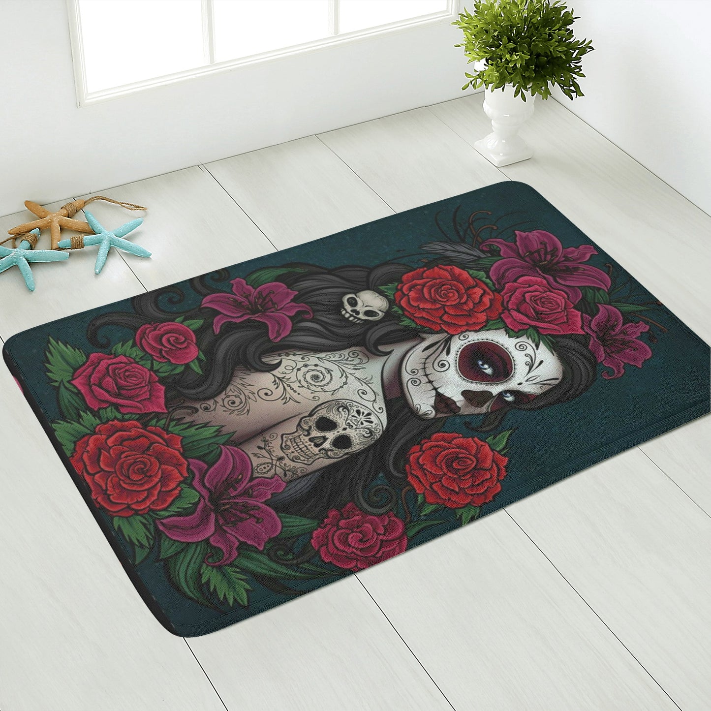 Sugar skull girl Plush Doormat