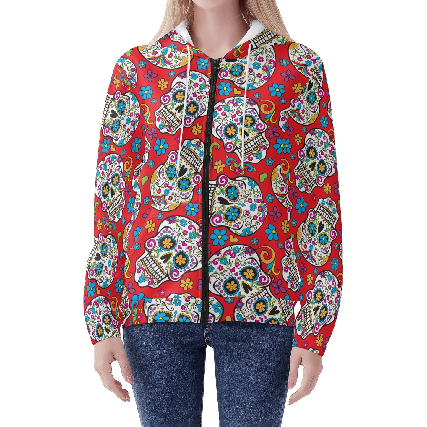 Sugar skull Gothic Women's Lightweight Zipper Jumper Sweatshirt Hoodie
