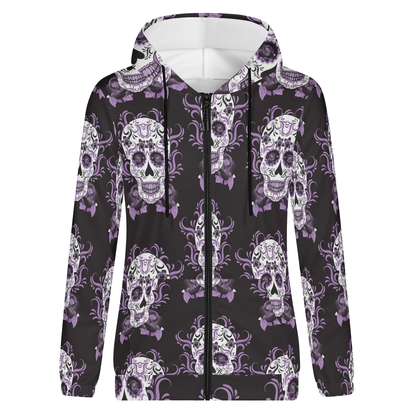 Day of the dead sugar skull calavears Women's Lightweight Zipper Jumper Sweatshirt Hoodie
