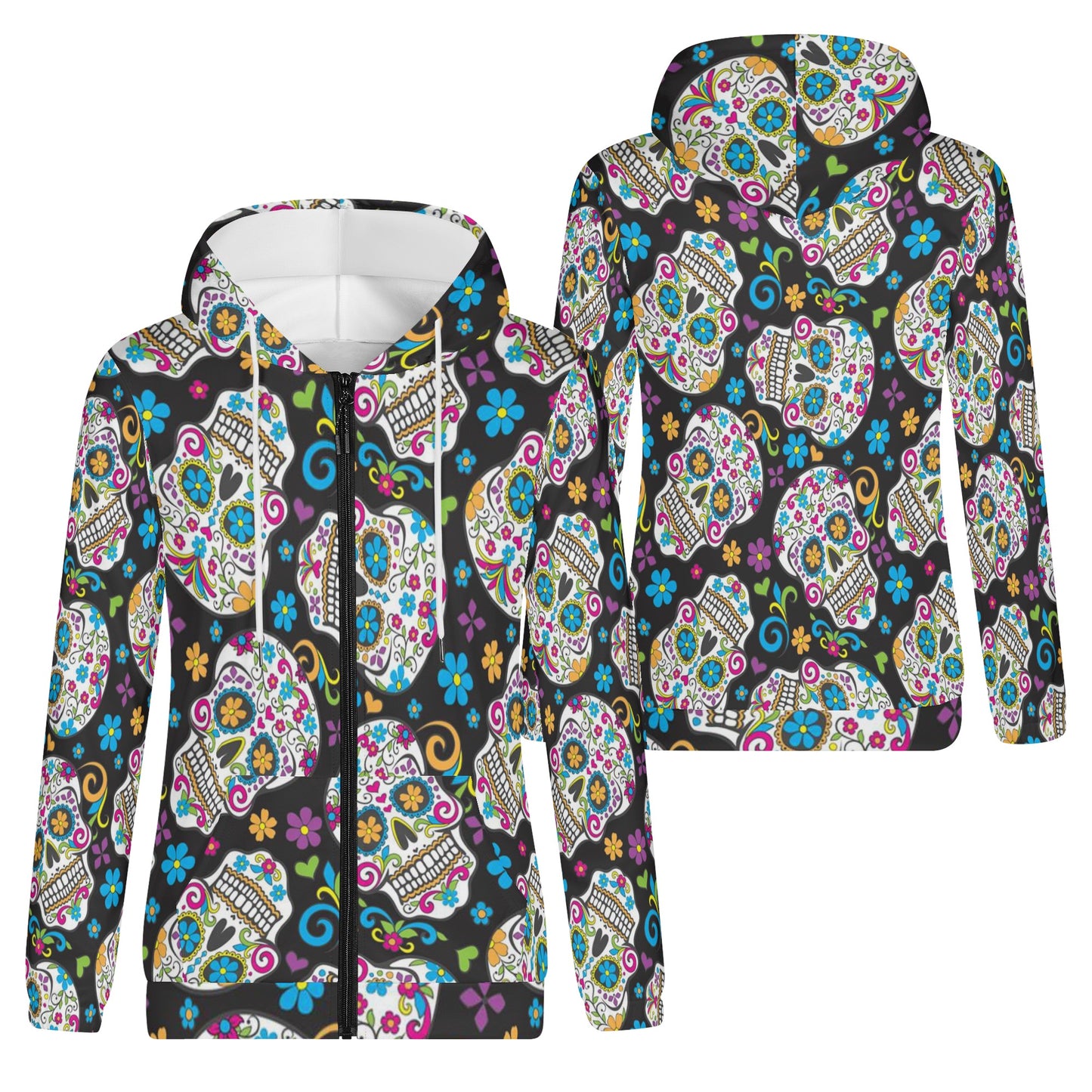 Sugar skull Women's Lightweight Zipper Jumper Sweatshirt Hoodie