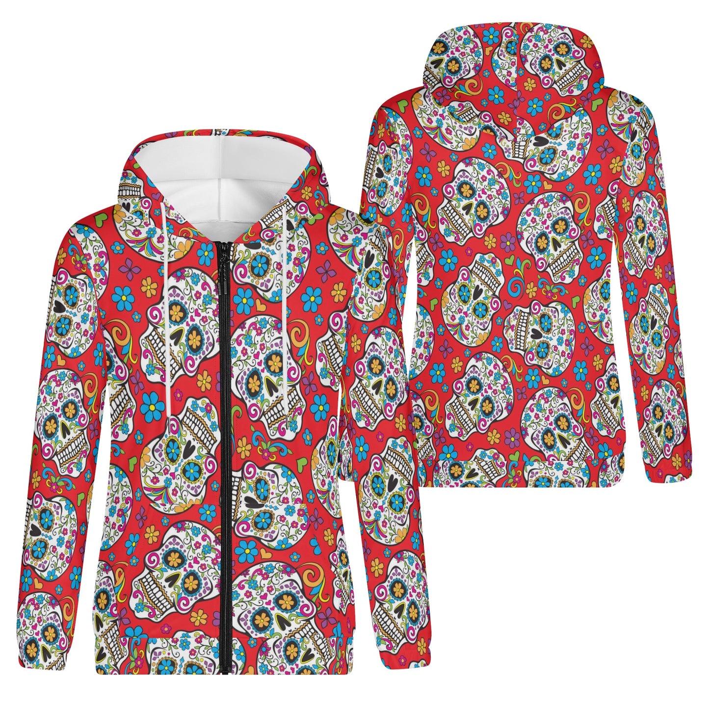 Sugar skull Gothic Women's Lightweight Zipper Jumper Sweatshirt Hoodie