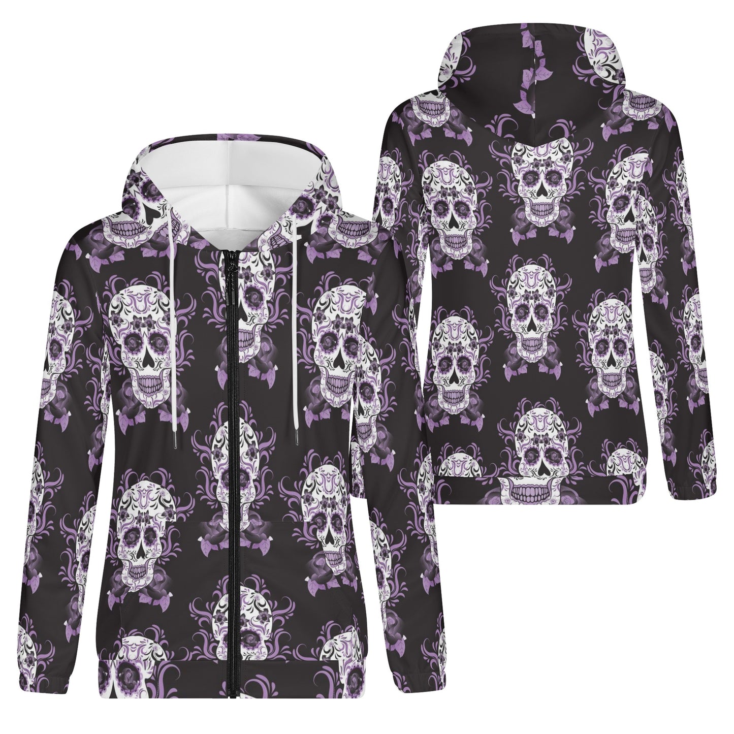 Day of the dead sugar skull calavears Women's Lightweight Zipper Jumper Sweatshirt Hoodie