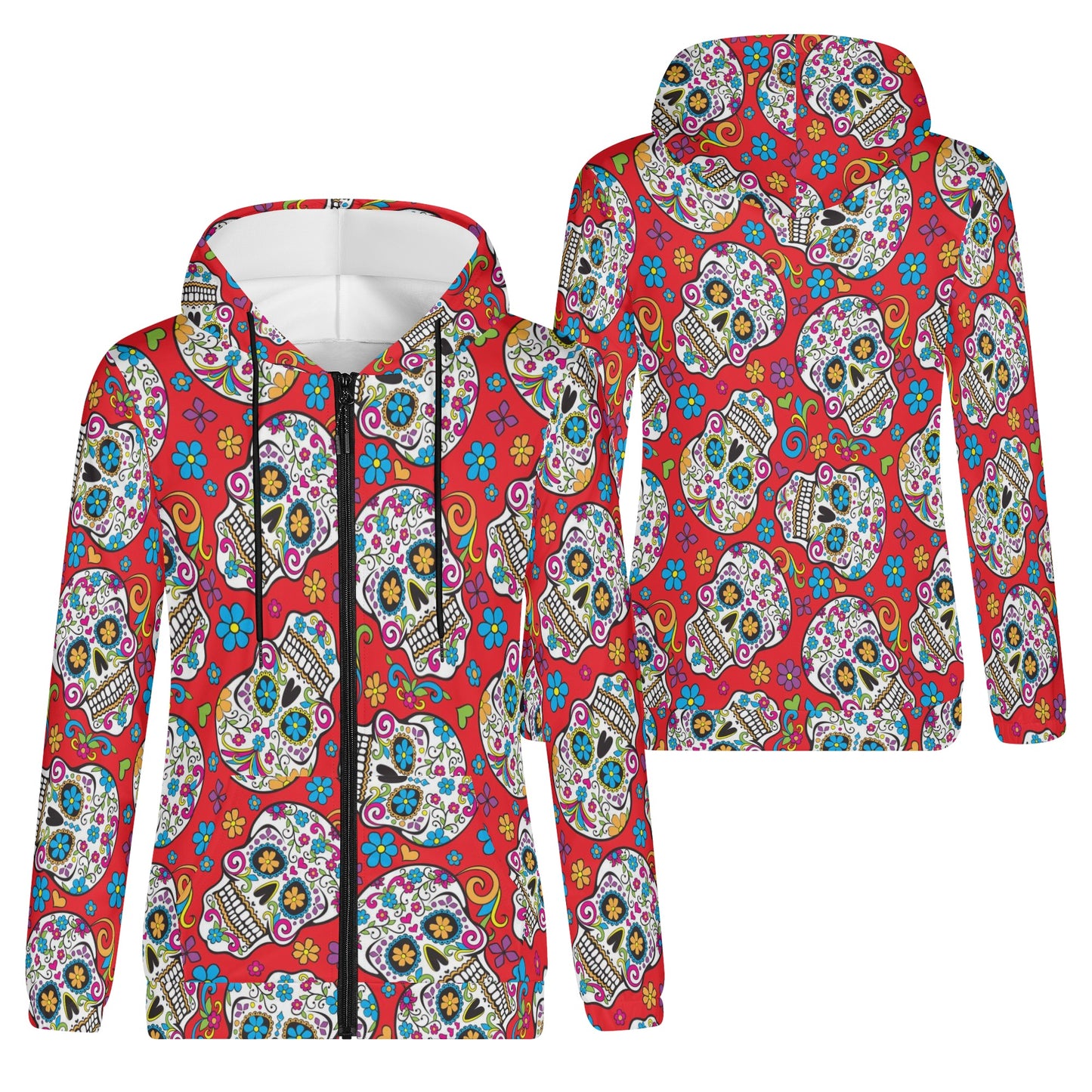 Sugar skull Gothic Women's Lightweight Zipper Jumper Sweatshirt Hoodie