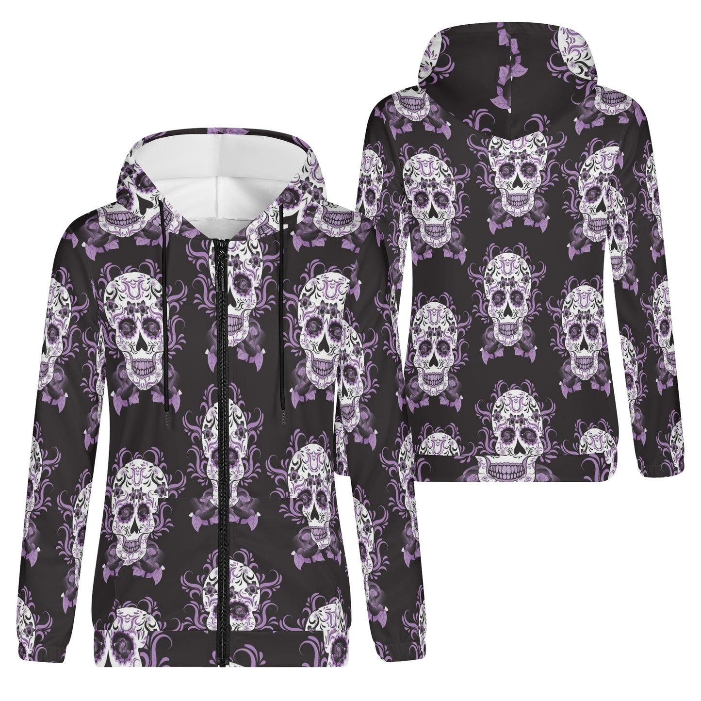 Day of the dead sugar skull calavears Women's Lightweight Zipper Jumper Sweatshirt Hoodie
