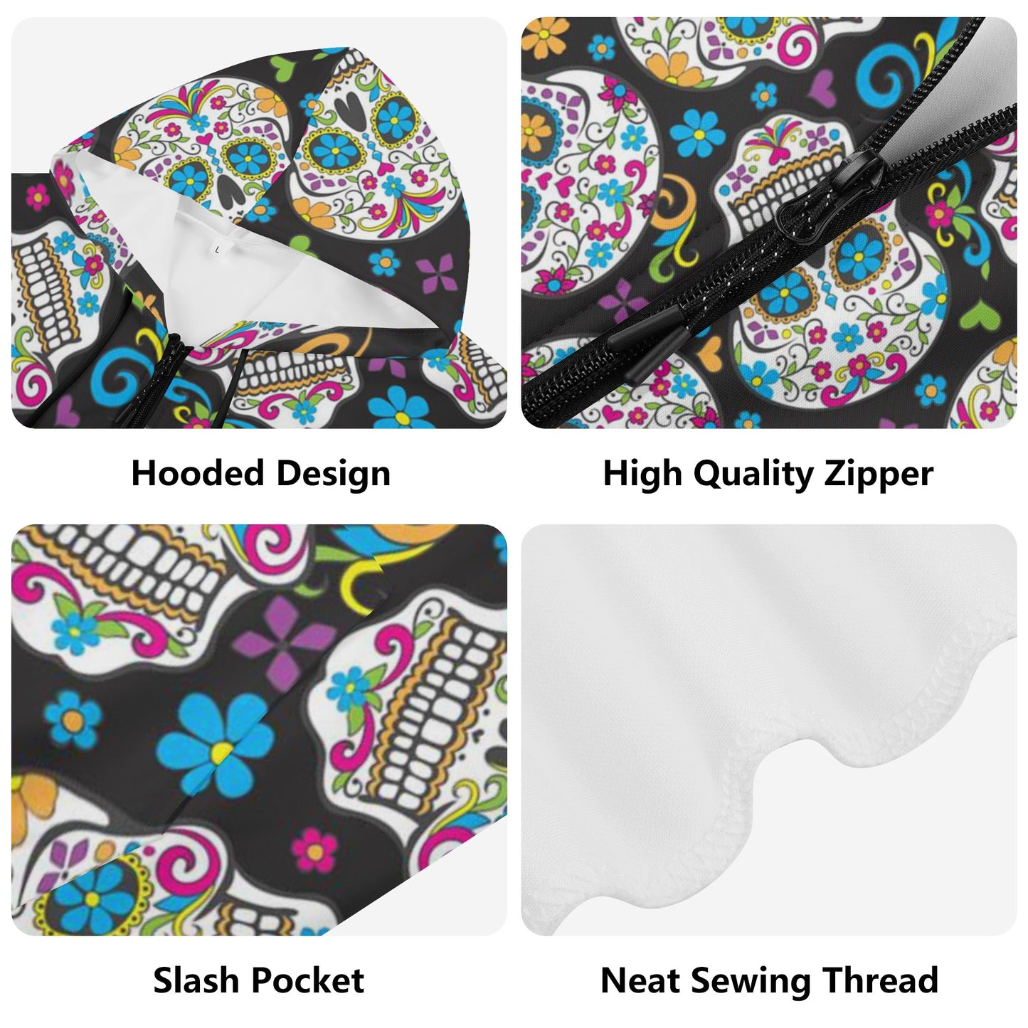 Sugar skull Women's Lightweight Zipper Jumper Sweatshirt Hoodie