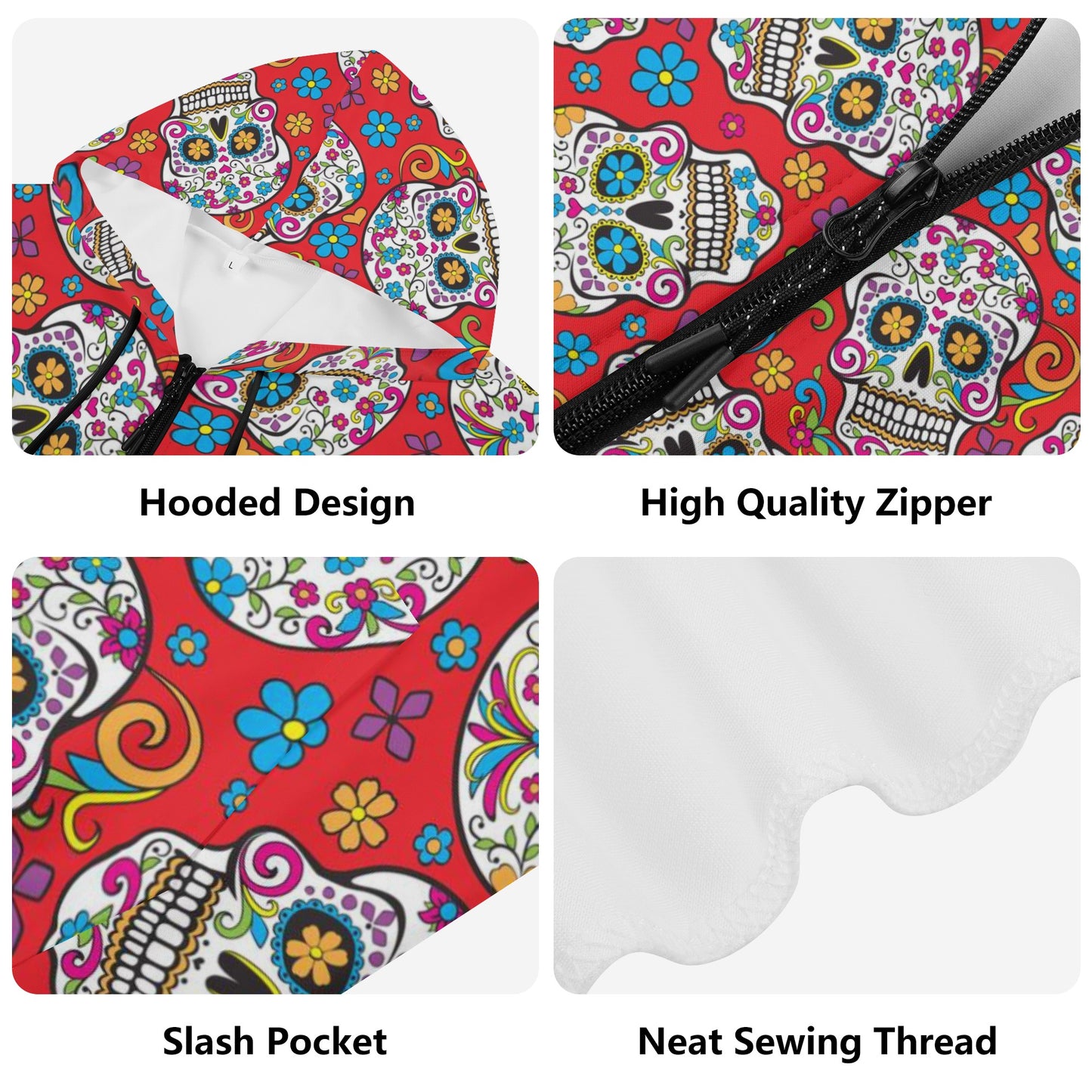 Sugar skull Gothic Women's Lightweight Zipper Jumper Sweatshirt Hoodie