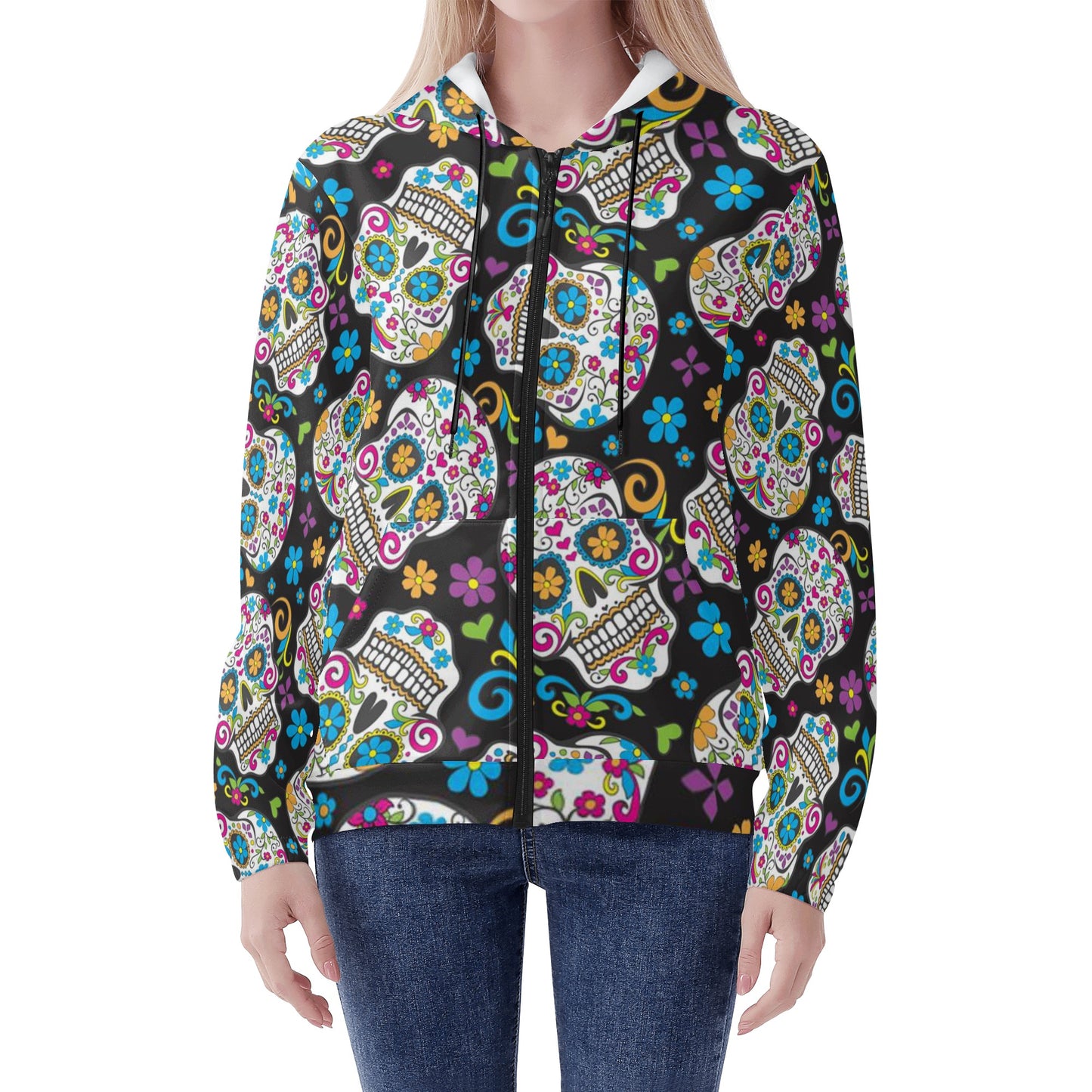 Sugar skull Women's Lightweight Zipper Jumper Sweatshirt Hoodie