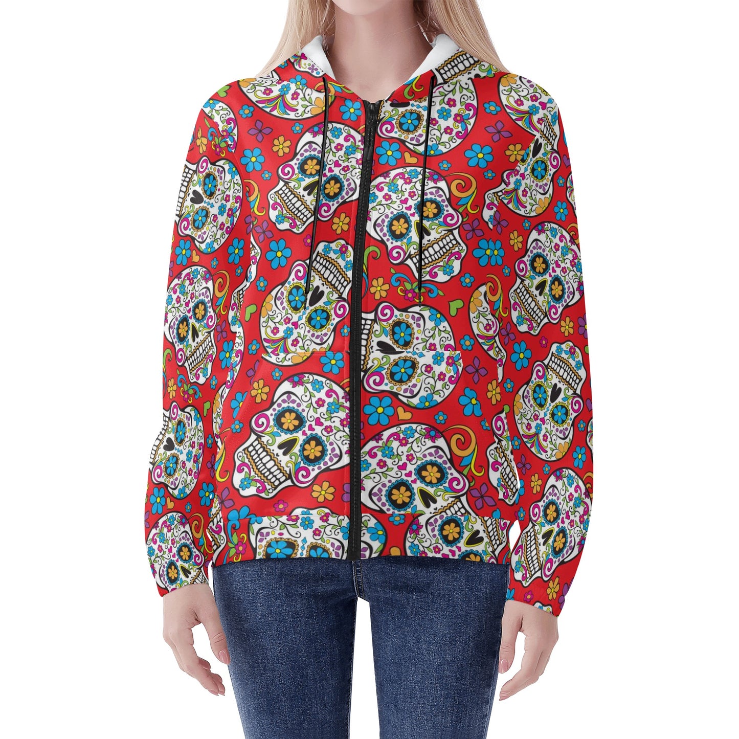 Sugar skull Gothic Women's Lightweight Zipper Jumper Sweatshirt Hoodie