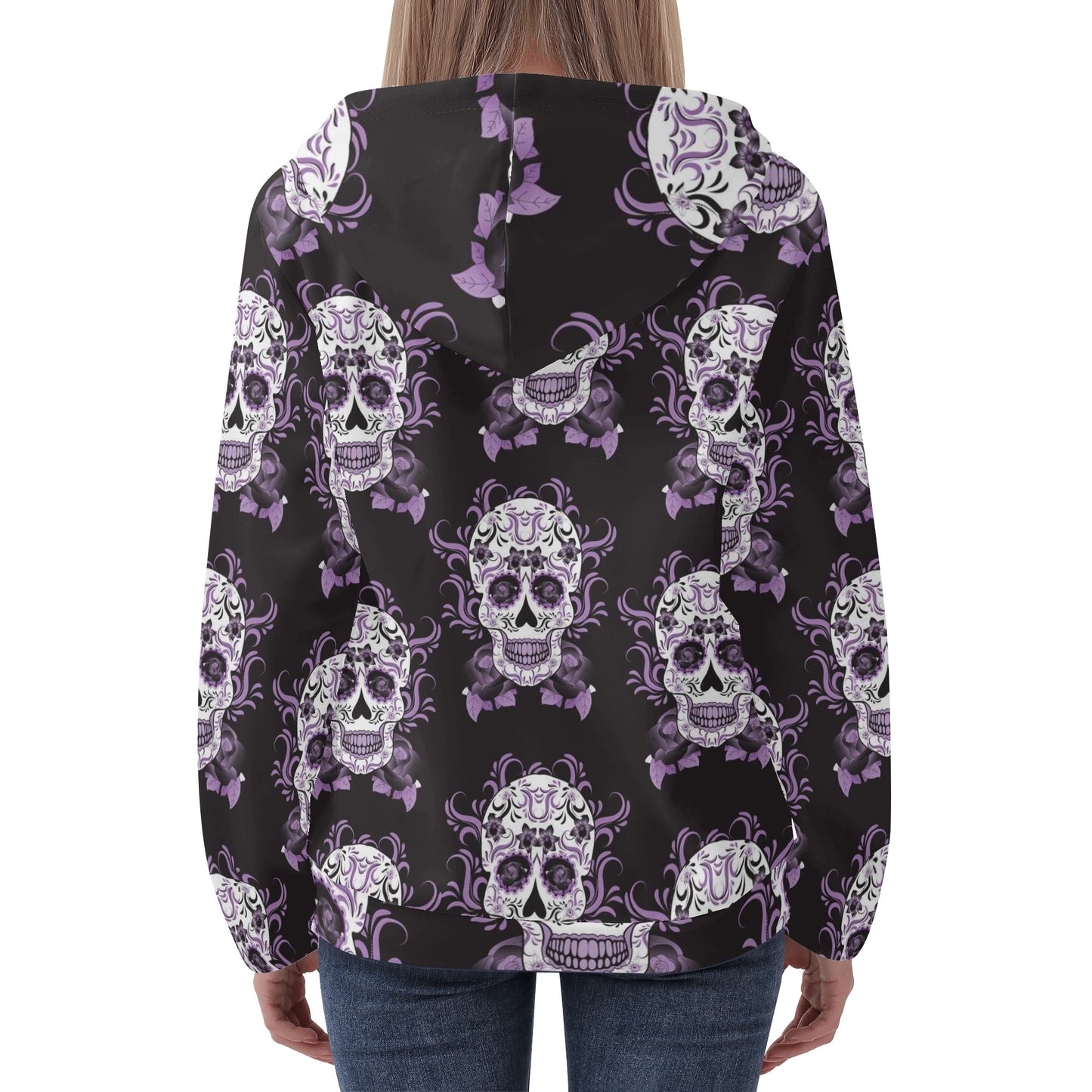 Day of the dead sugar skull calavears Women's Lightweight Zipper Jumper Sweatshirt Hoodie