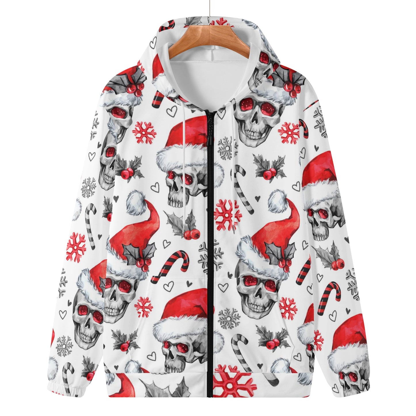 Skull santan clause Women's Lightweight Zipper Jumper Sweatshirt Hoodie