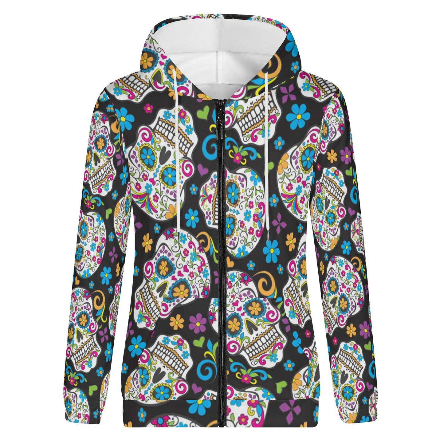 Sugar skull Women's Lightweight Zipper Jumper Sweatshirt Hoodie
