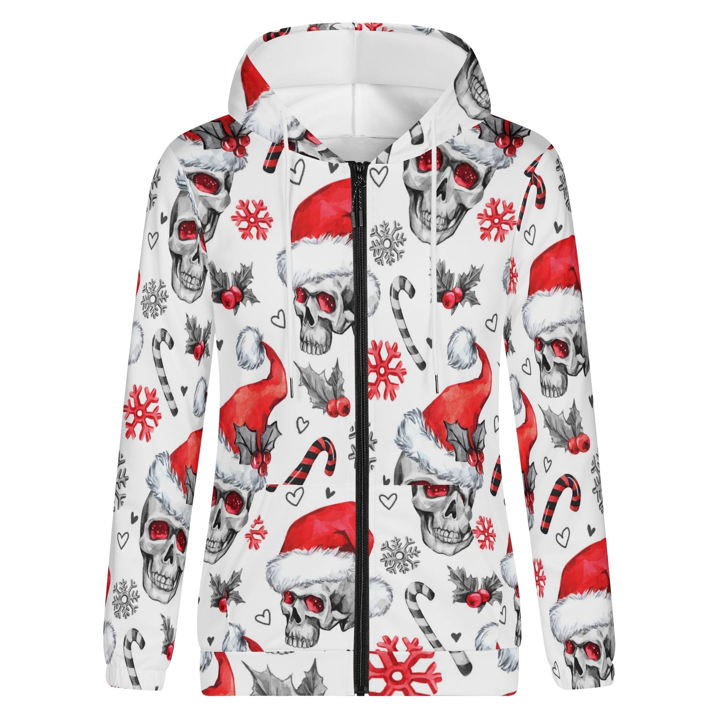 Skull santan clause Women's Lightweight Zipper Jumper Sweatshirt Hoodie