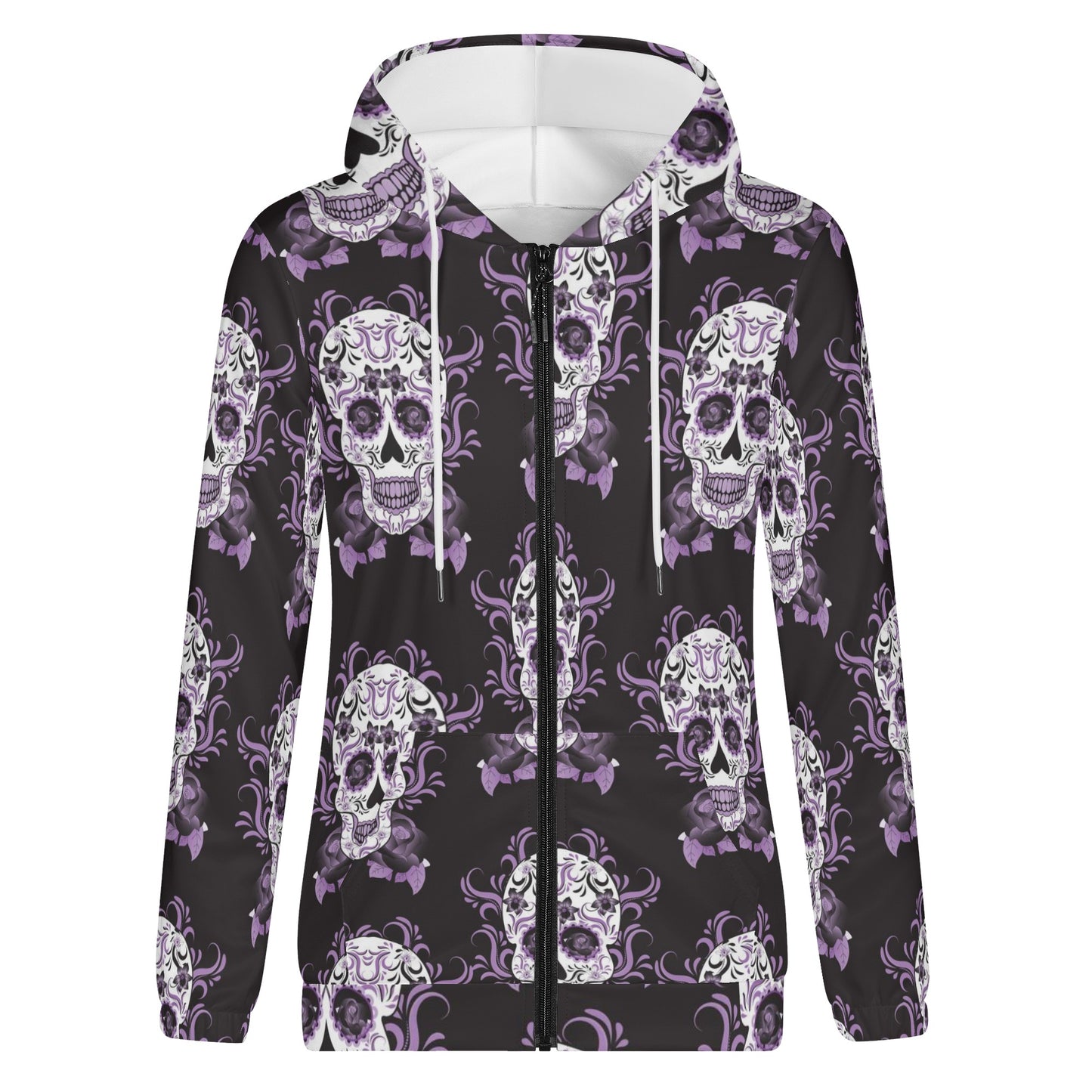 Day of the dead sugar skull calavears Women's Lightweight Zipper Jumper Sweatshirt Hoodie
