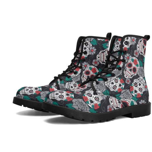 Sugar skull Calaveras skull Women's Leather Boots