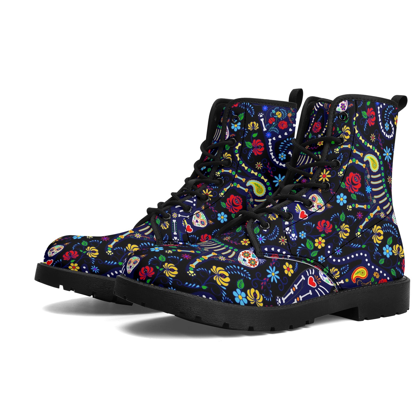 Animal cat dog sugar skull Women's Leather Boots