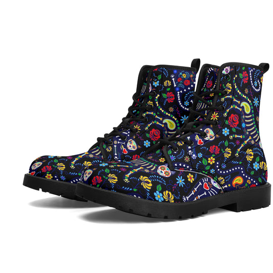 Animal cat dog sugar skull Women's Leather Boots