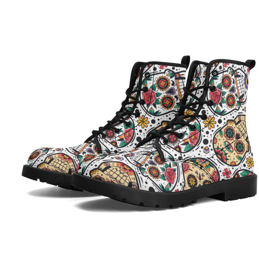 Dia de los muertos Halloween Christmas sugar skull Women's Leather Boots
