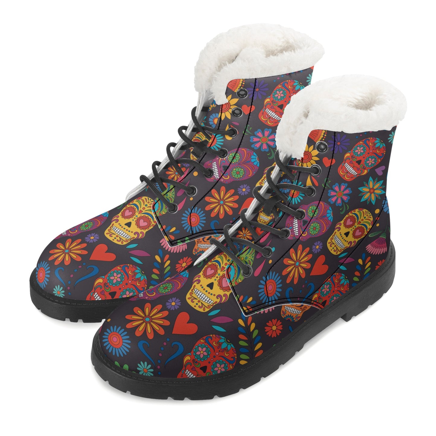 Sguar skull dia de los muertos Women's Faux Fur Leather Boots