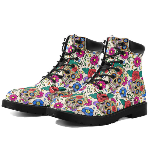 Dia de los muertos sugar skull Women's All Season Leather Boots