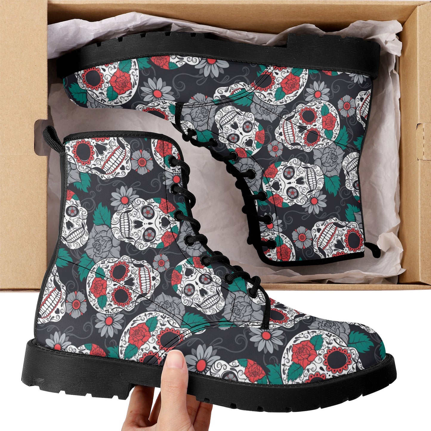 Sugar skull Calaveras skull Women's Leather Boots
