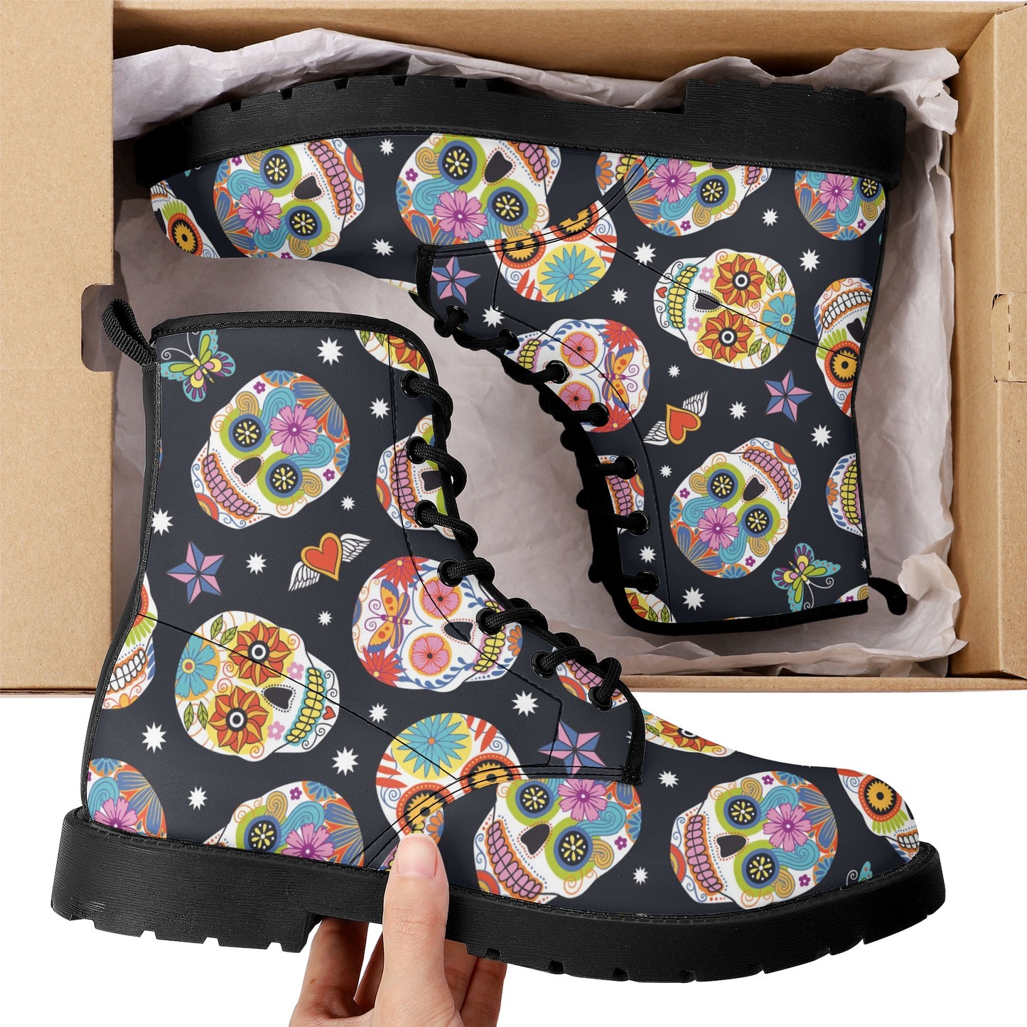 Sugar skull Mexican skeleton Women's Leather Boots
