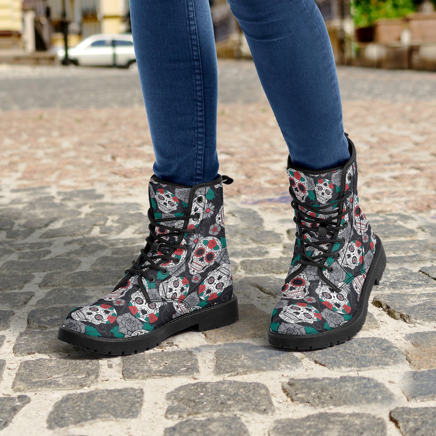 Sugar skull Calaveras skull Women's Leather Boots