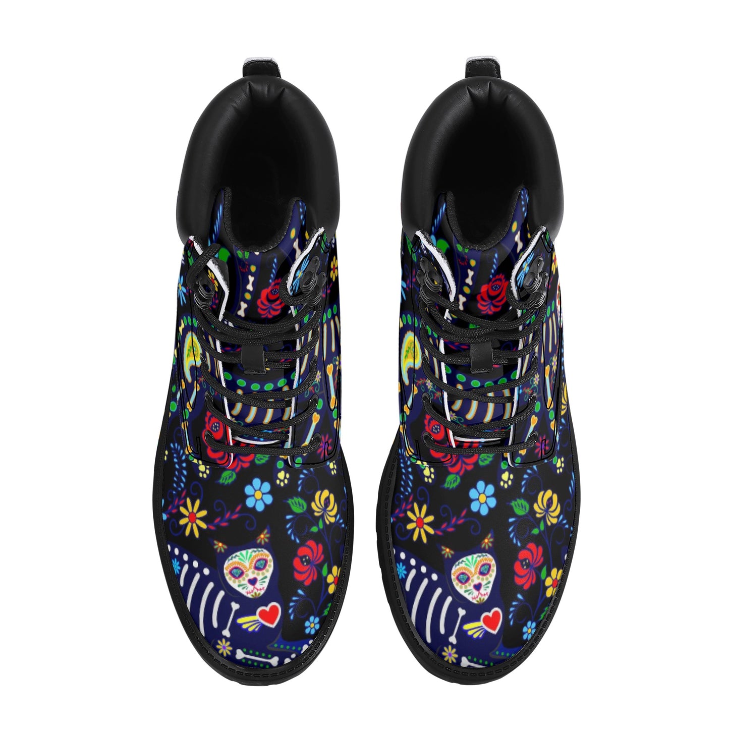 Cat dog sugar skull Women's All Season Leather Boots