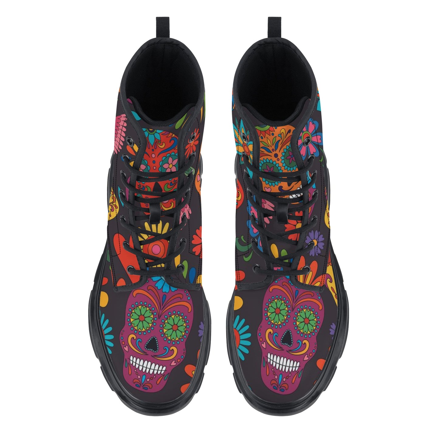 Day of the dead Women's Leather Chunky Boots