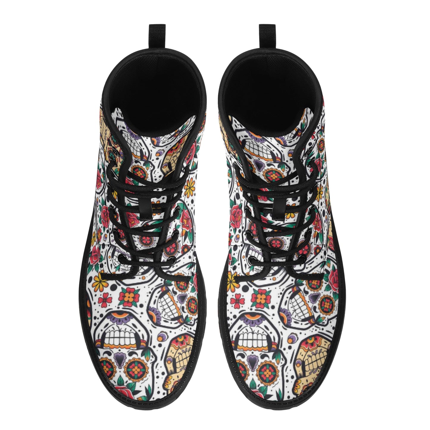 Dia de los muertos Halloween Christmas sugar skull Women's Leather Boots