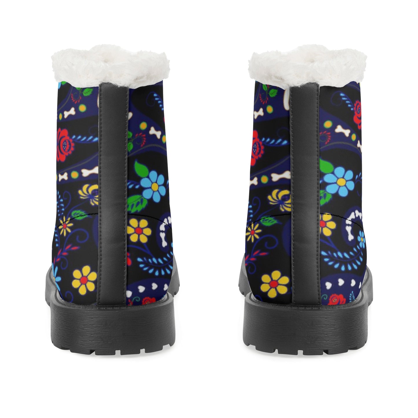 Animal sugar skull Women's Faux Fur Leather Boots