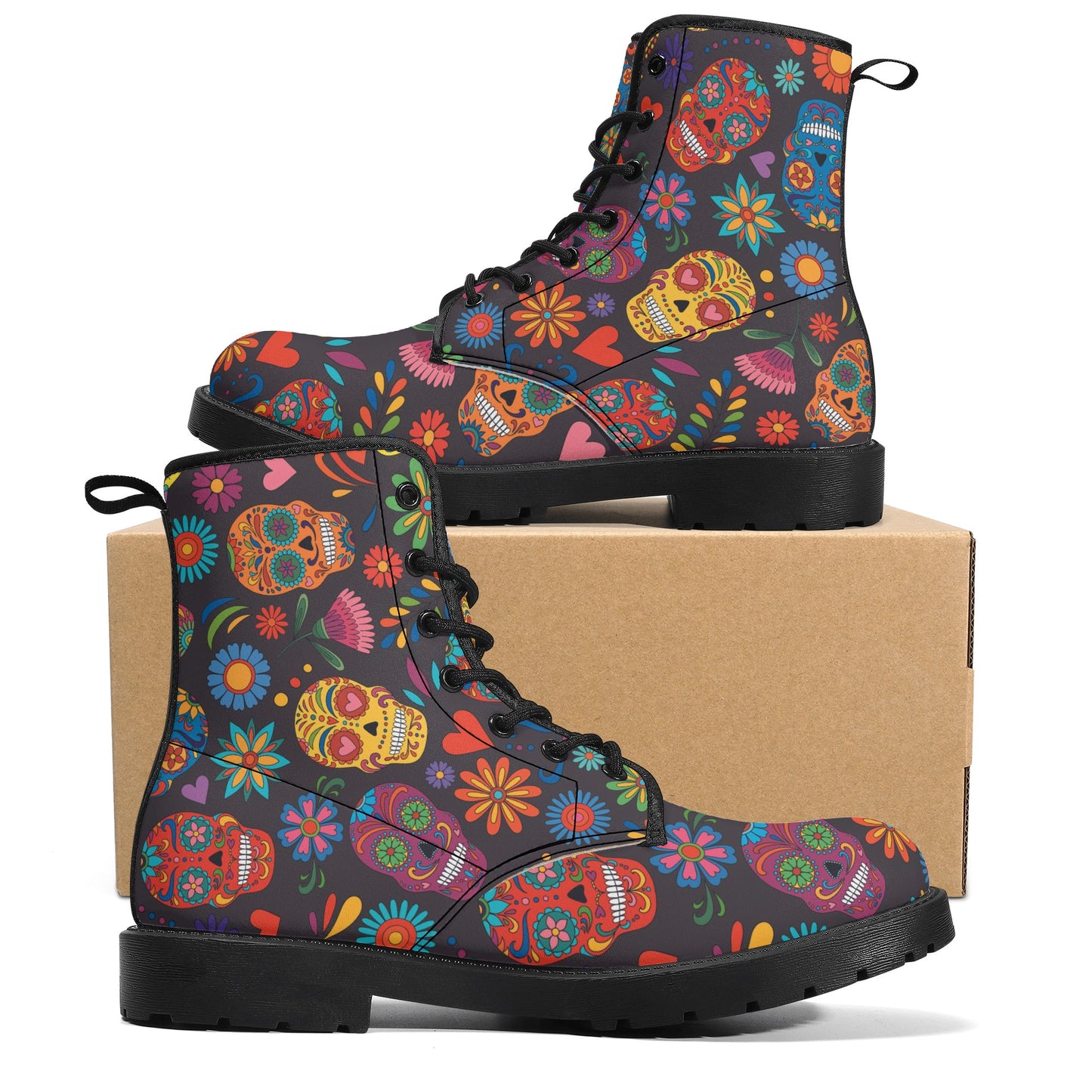 Sugar skull pattern Women's Leather Boots