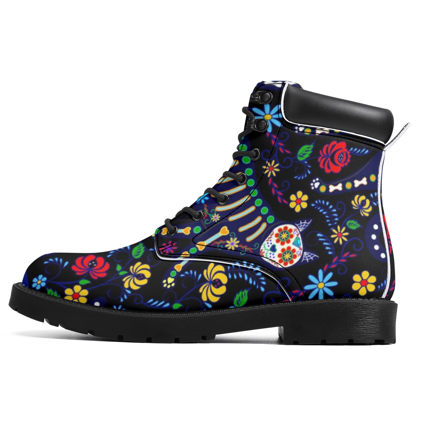 Cat dog sugar skull Women's All Season Leather Boots