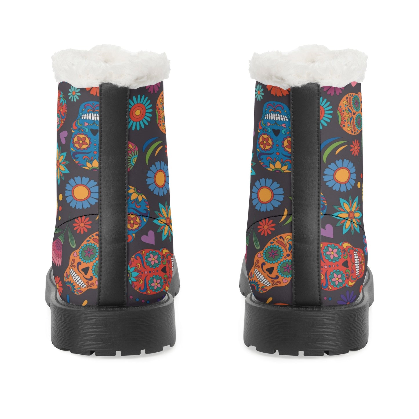 Sguar skull dia de los muertos Women's Faux Fur Leather Boots