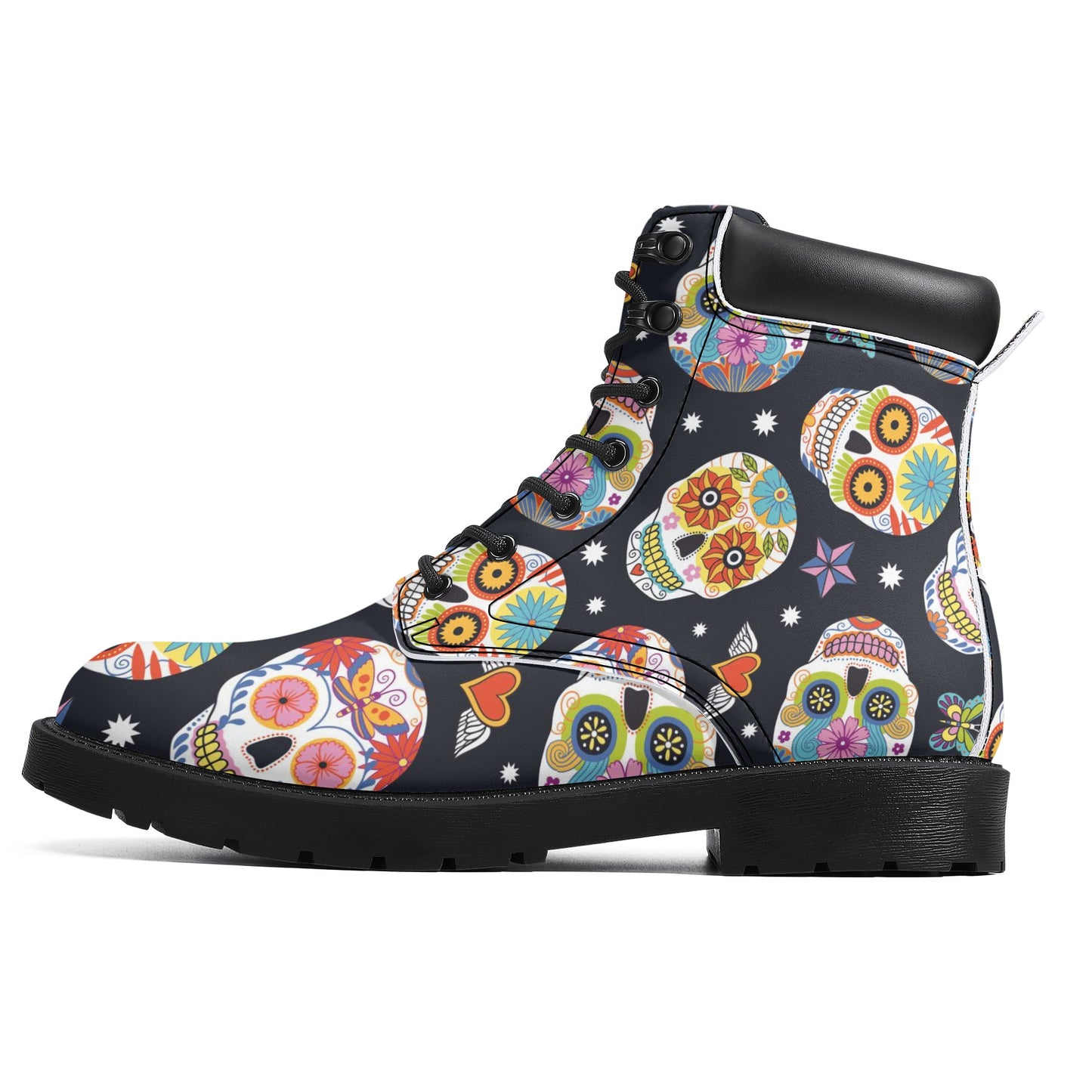 Day of the dead skull Women's All Season Leather Boots
