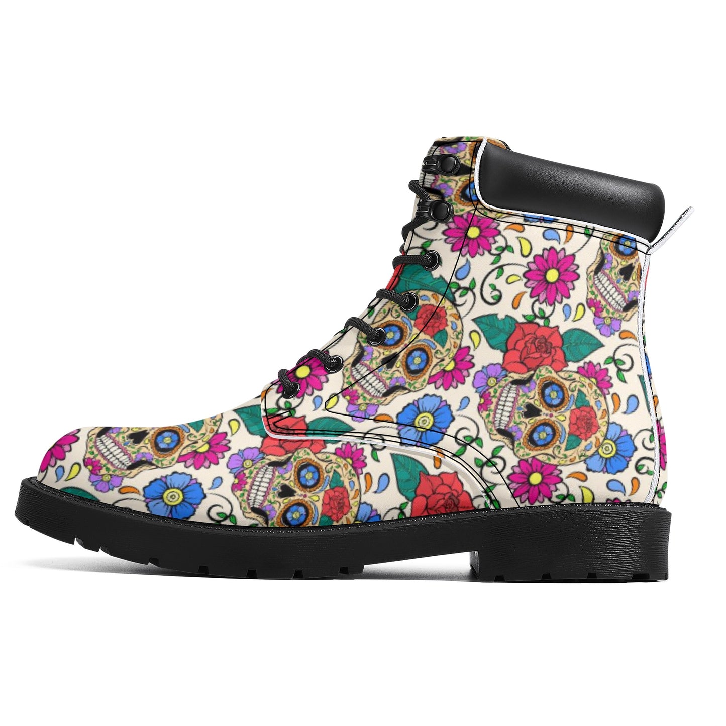 Dia de los muertos sugar skull Women's All Season Leather Boots
