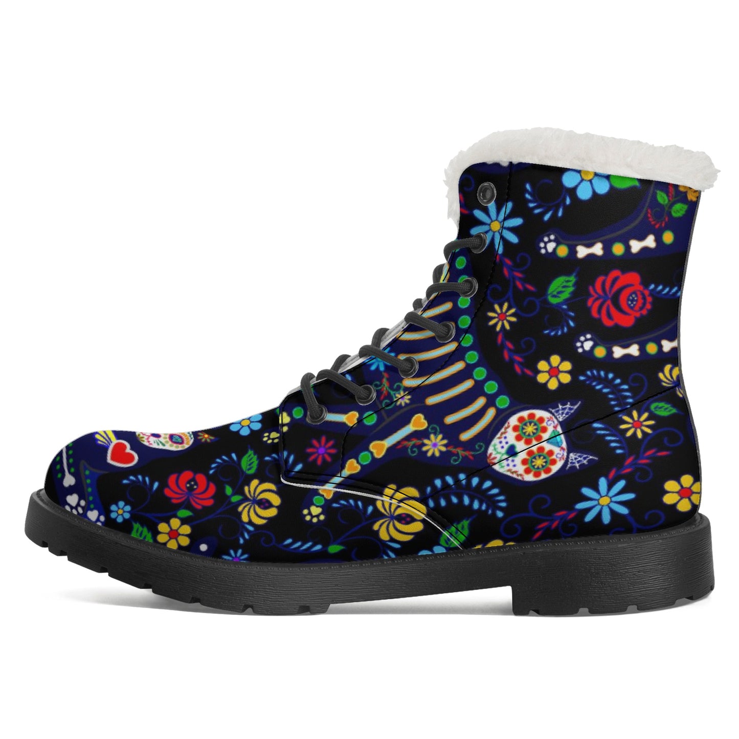 Animal sugar skull Women's Faux Fur Leather Boots