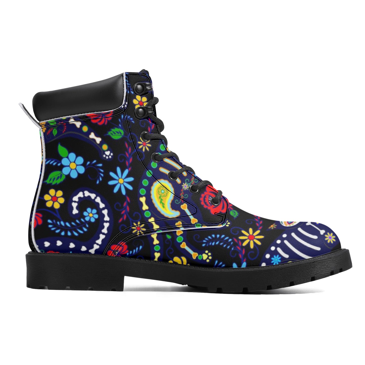 Cat dog sugar skull Women's All Season Leather Boots