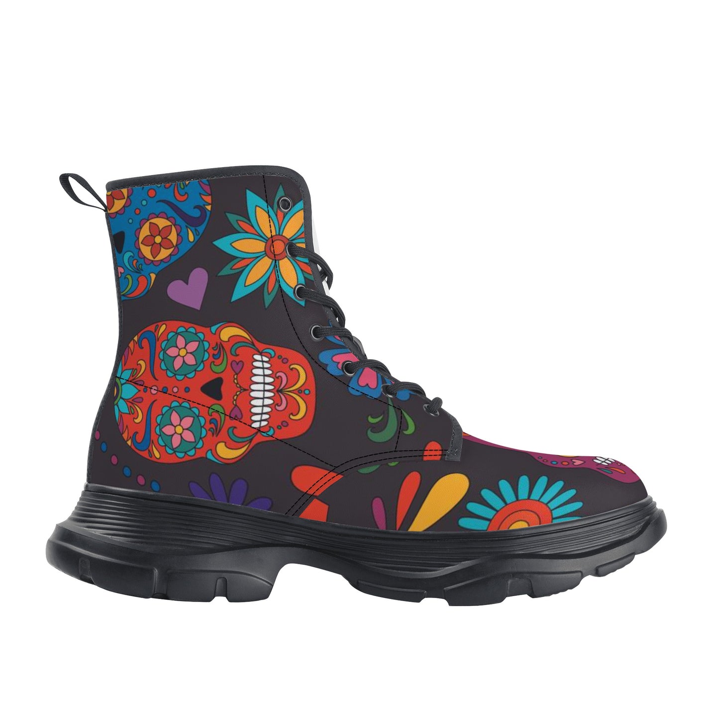 Day of the dead Women's Leather Chunky Boots