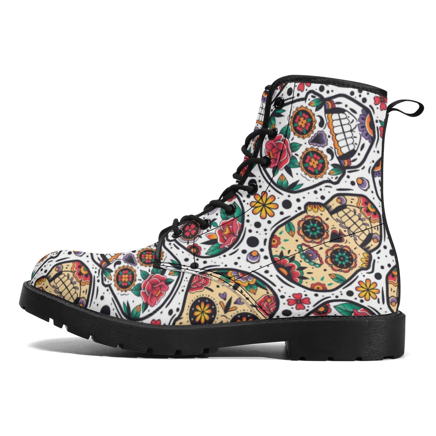 Dia de los muertos Halloween Christmas sugar skull Women's Leather Boots