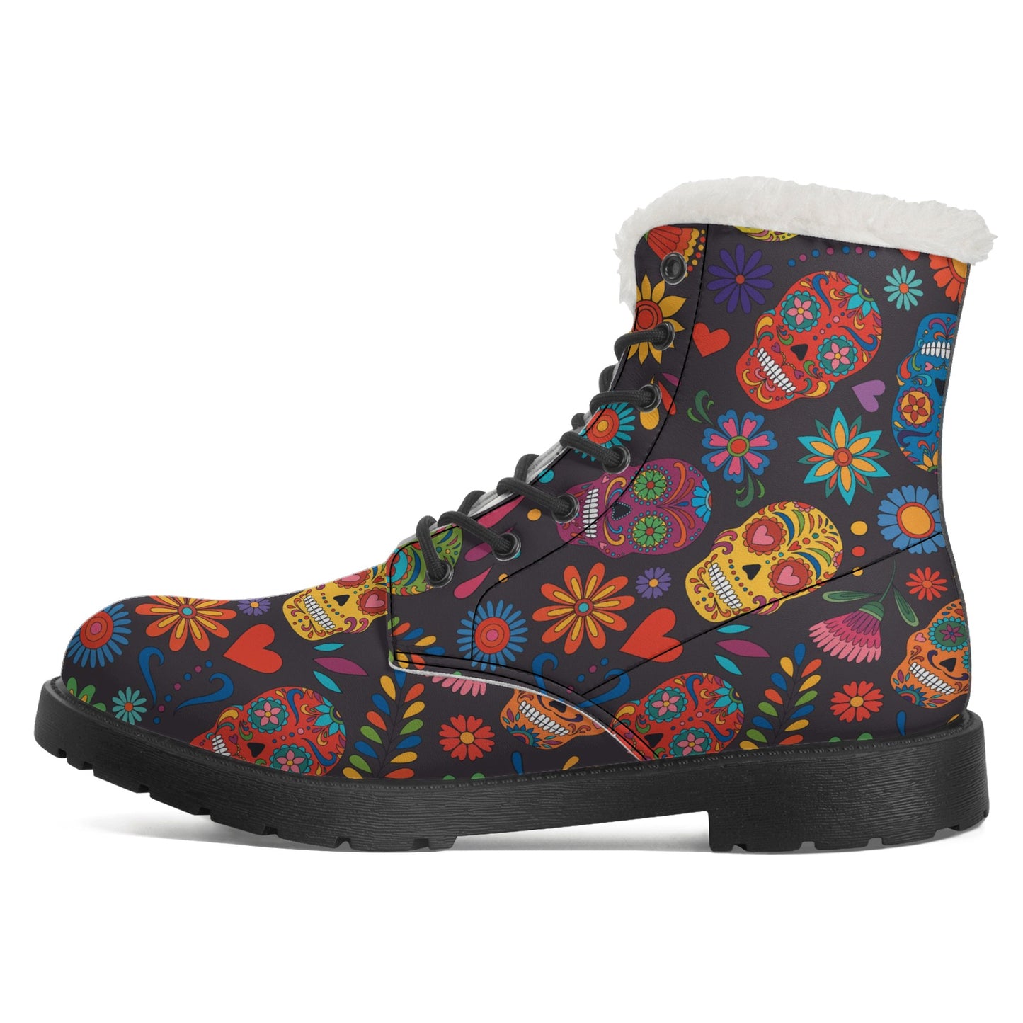 Sguar skull dia de los muertos Women's Faux Fur Leather Boots