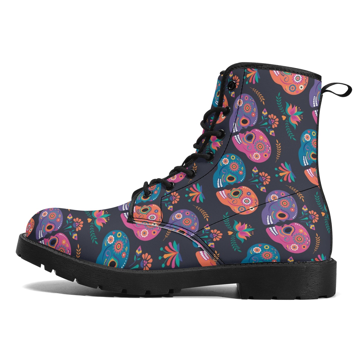 Sugar skull floral mexican skull pattern Women's Leather Boots