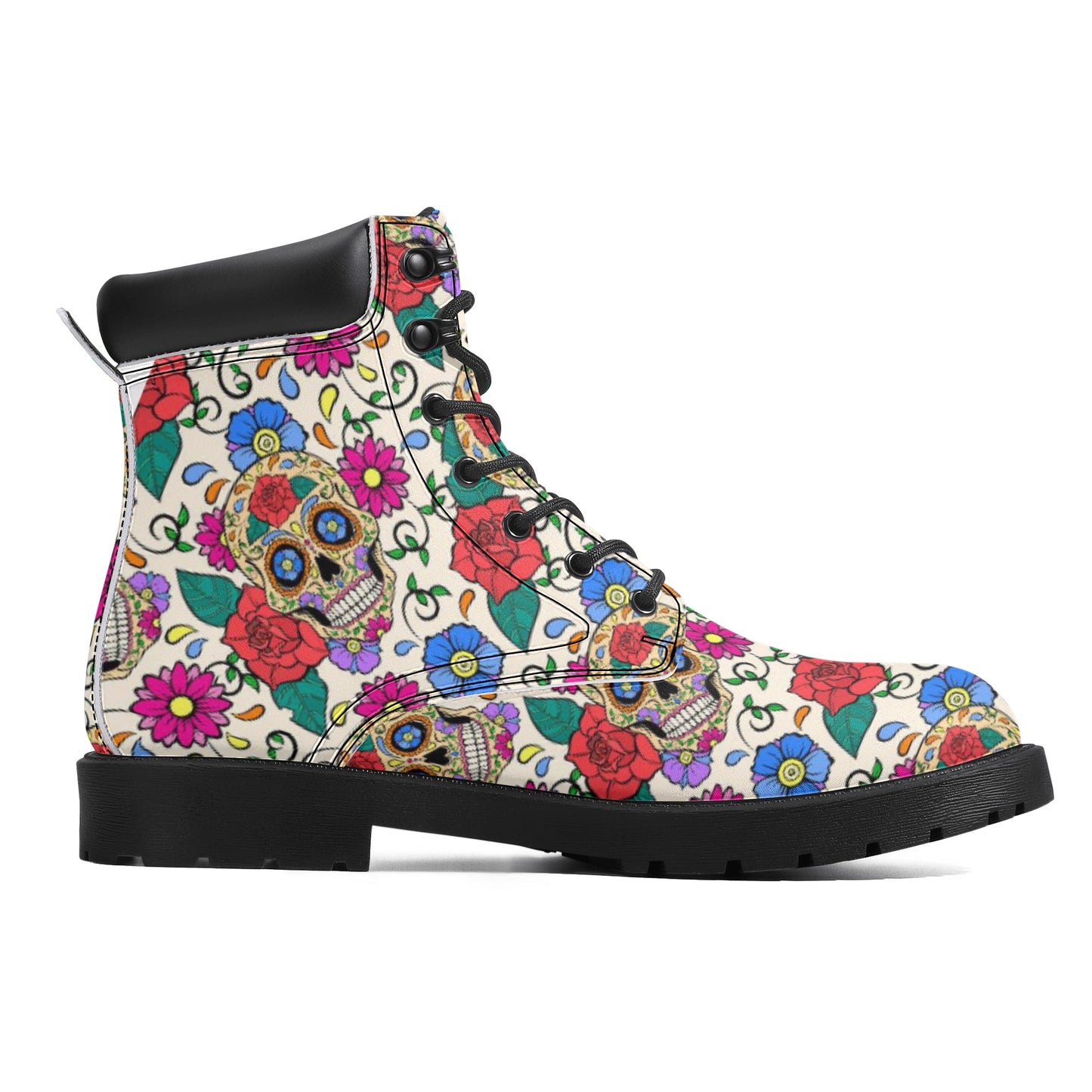 Dia de los muertos sugar skull Women's All Season Leather Boots