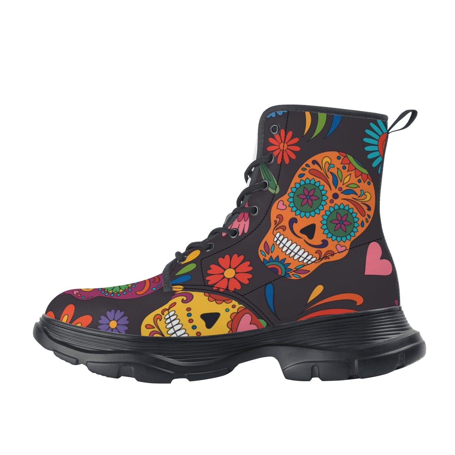 Day of the dead Women's Leather Chunky Boots
