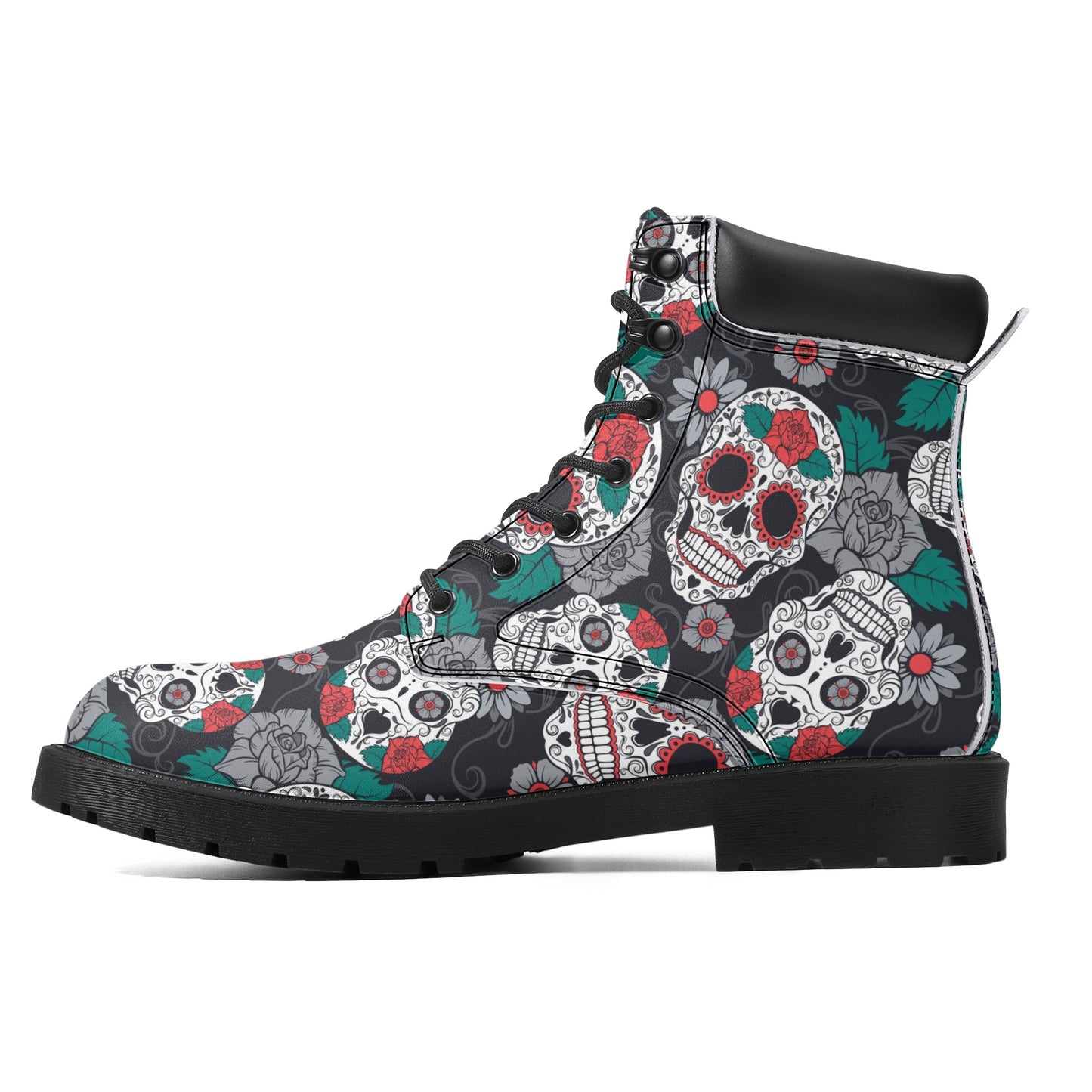 Sugar skull floral Women's All Season Leather Boots