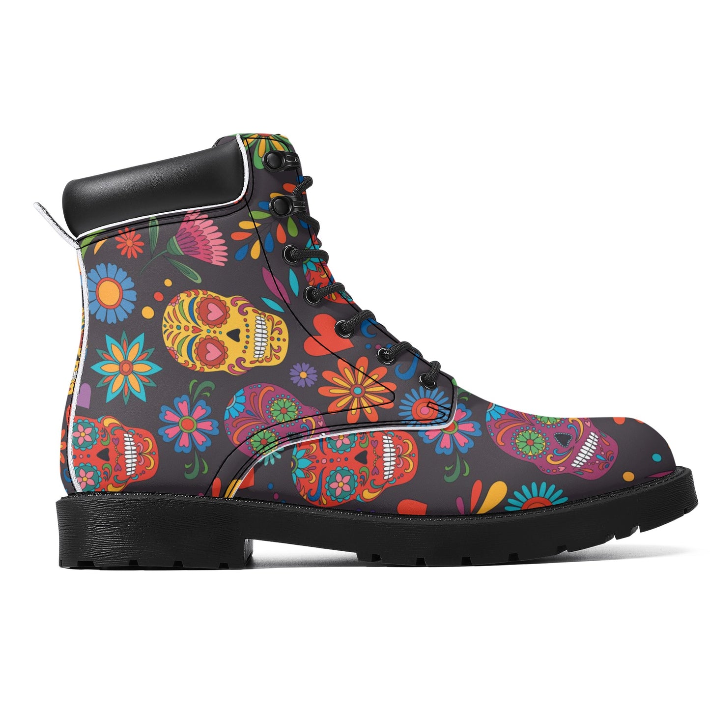 Floral skull Women's All Season Leather Boots