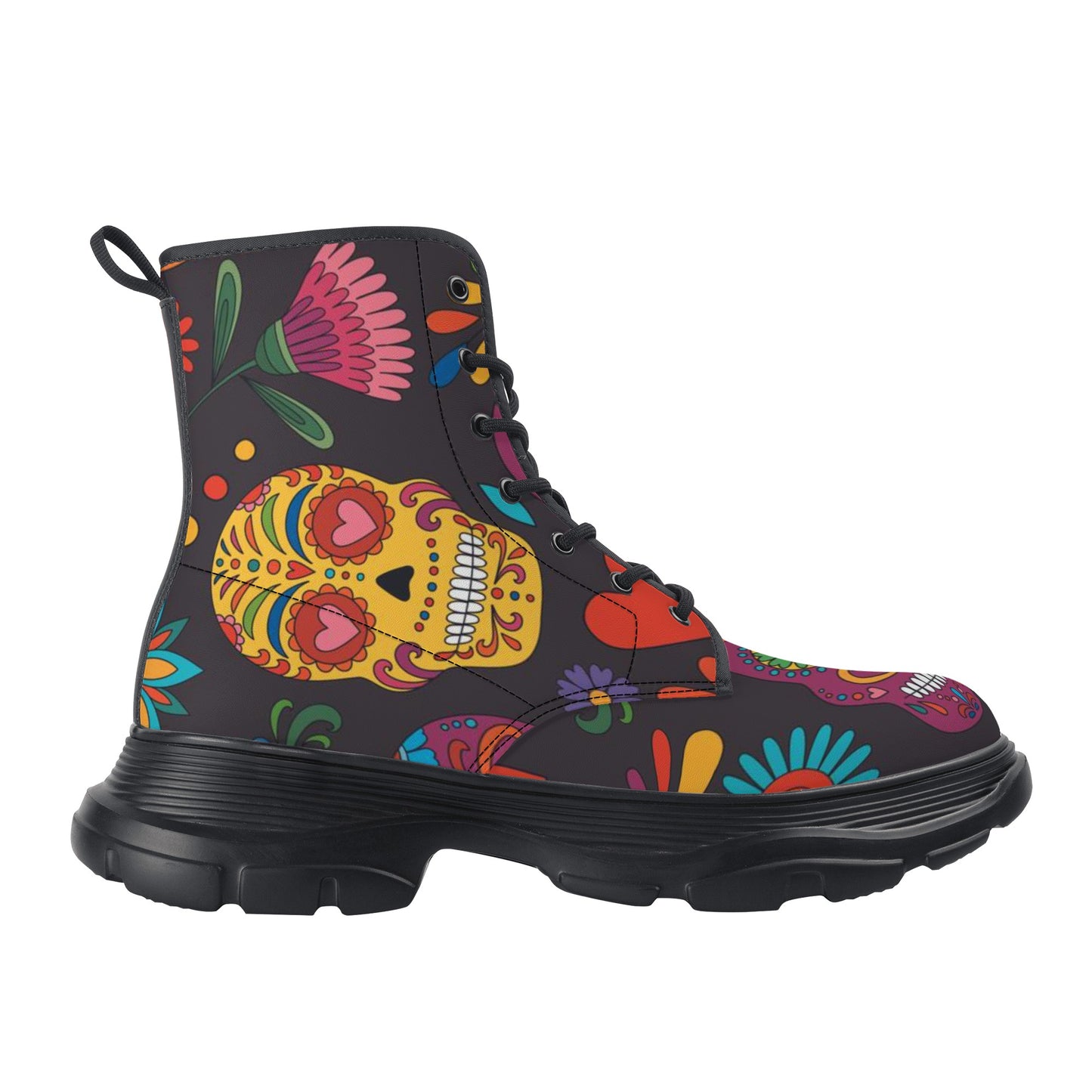 Day of the dead Women's Leather Chunky Boots
