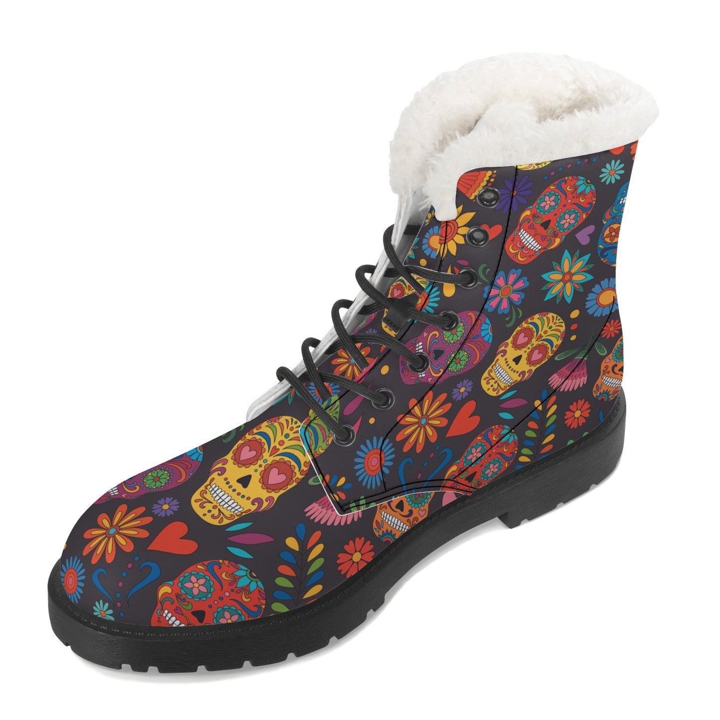 Sguar skull dia de los muertos Women's Faux Fur Leather Boots